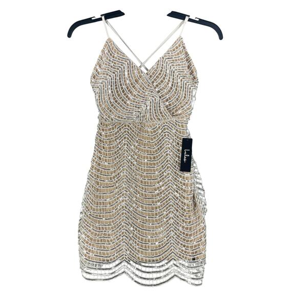 Lulus Dress Womens XS Sequin Mini Nude Lining Party NWT Cowgirl Cocktail - Picture 1 of 12